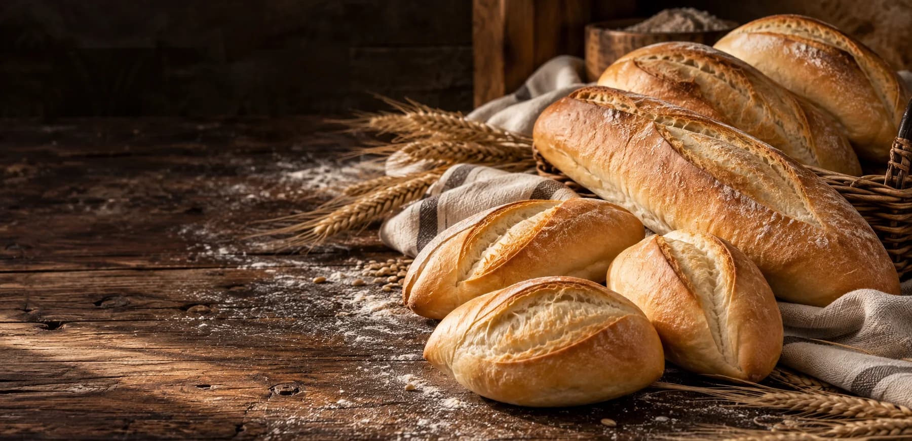Panes franceses recién horneados